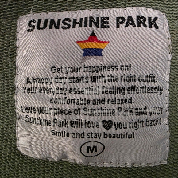 Sunshine Park Olive Green Star Sweatshirt Medium Side Zip Pullover Casual Street - Picture 6 of 11